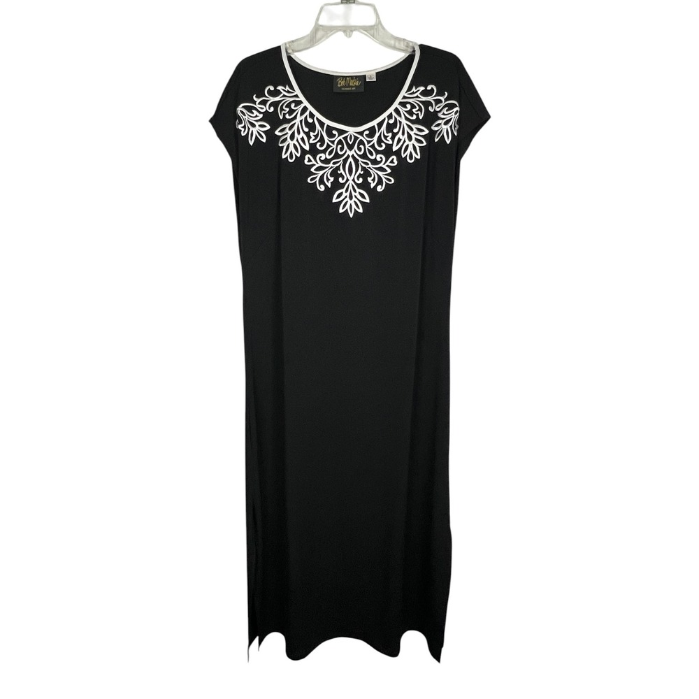 Bob Mackie Wearable Art Black White Embroidered Maxi Dress Sleeveless - Sz Large